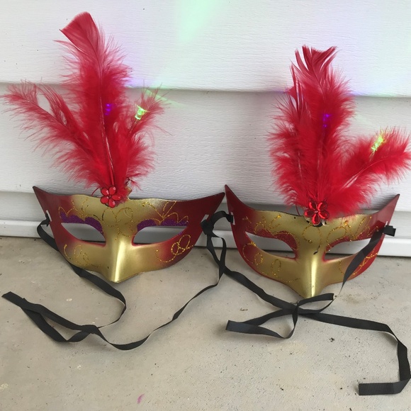 New year Party Mask Light Up Red Feather Disco - Picture 7 of 8